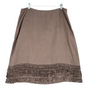 Eileen‎ Fisher Brown A-Line Knee Length Ruffled Irish Linen Skirt Petite Small
